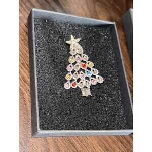New rhinestone Christmas tree brooch pin In Gift Box